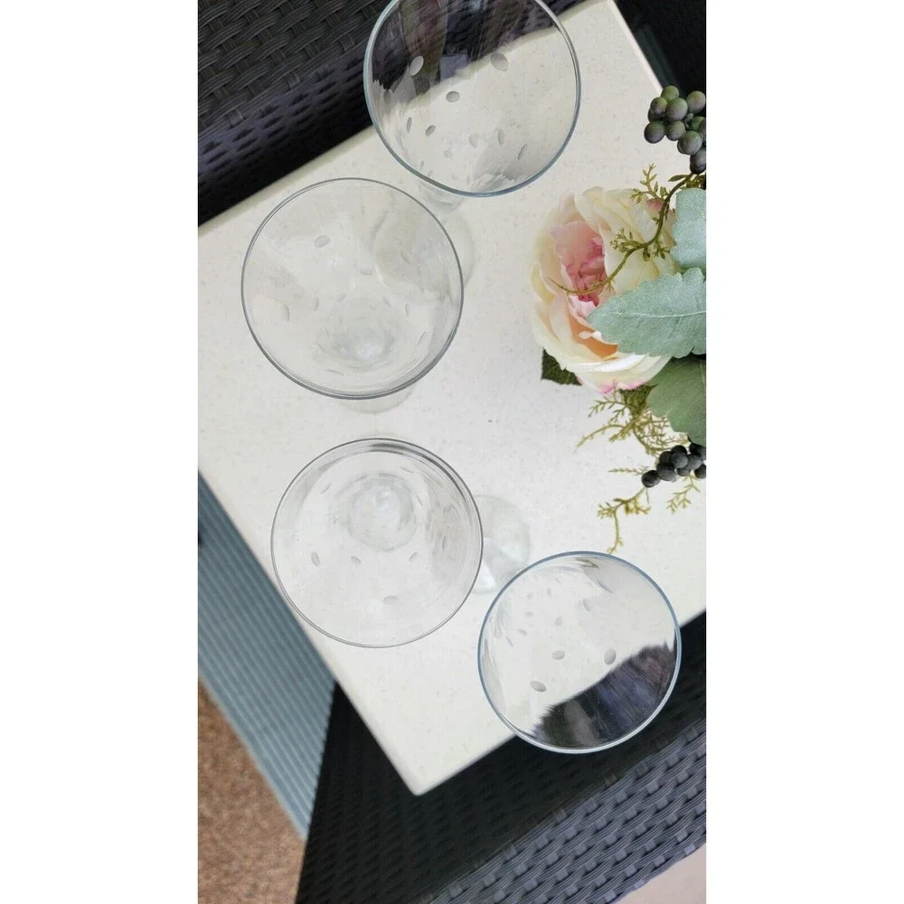 Set of 4 Polka Dot Etched Hollow Stemmed Champagne Flutes 9.75